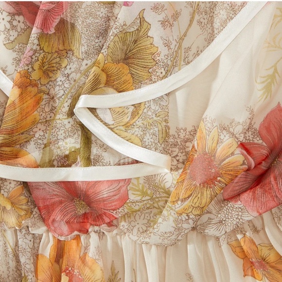 J Peterman Chiffon Ruffle Dress 12 Floral Feminine Tiered Empire Waist Romantic - Picture 5 of 15